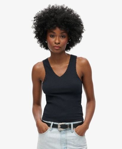 Women's Athletic Essentials Lace Trim Vest Top Navy / Eclipse Navy - Size: 6-8 - Superdry - Modalova