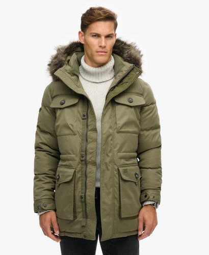 Men's Chinook Faux Fur Parka Coat Green / Dusty Olive Green - Size: S - Superdry - Modalova