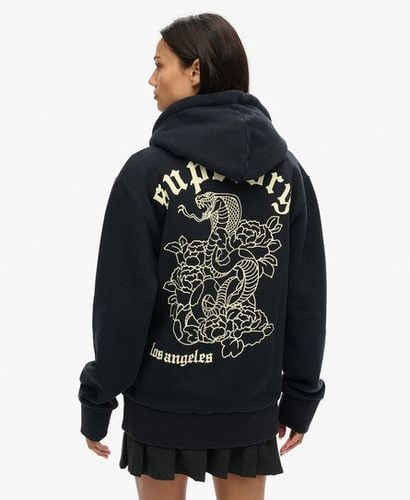 Women's Oversized Tattoo Graphic Zip Hoodie Black / Jet Black - Size: L - Superdry - Modalova