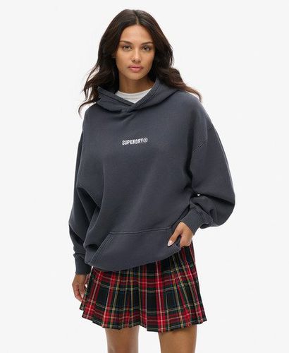 Women's Oversized Micro Logo Graphic Hoodie Dark Grey / Ebony - Size: L - Superdry - Modalova