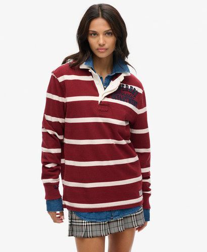 Women's Oversized Athletic Rugby Top Red / Rich Burgundy/Cream Stripe - Size: XL - Superdry - Modalova