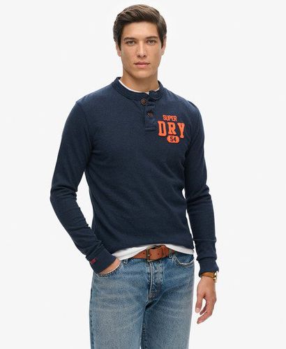 Men's Vintage Athletic Long Sleeve Grandad Top Navy / Trench Navy Marl - Size: M - Superdry - Modalova