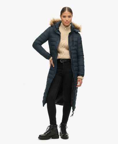 Women's Faux Fur Hooded Longline Light Padded Puffer Coat Navy / Eclipse Navy - Size: 10 - Superdry - Modalova