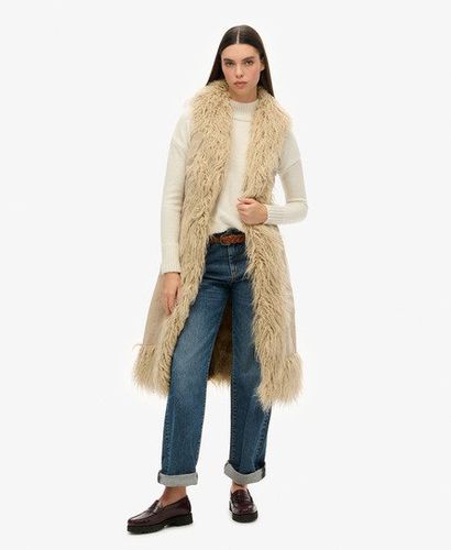 Women's Faux Fur Afghan Long Gilet Brown / Stone Wash Taupe Brown - Size: 10 - Superdry - Modalova