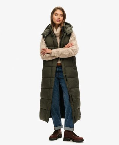 Women's Hooded Ripstop Longline Gilet Green / Khaki Grid - Size: 10 - Superdry - Modalova