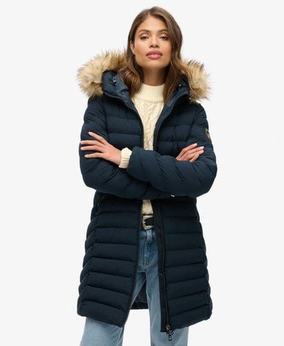 Damen Mittellange Fuji Steppjacke mit Kapuze aus Kunstfell - Größe: 40 - Superdry - Modalova