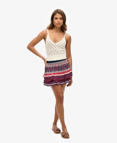 Women's Vintage Tiered Mini Skirt Cream / Linear Ikat Border Print - Size: 14 - Superdry - Modalova