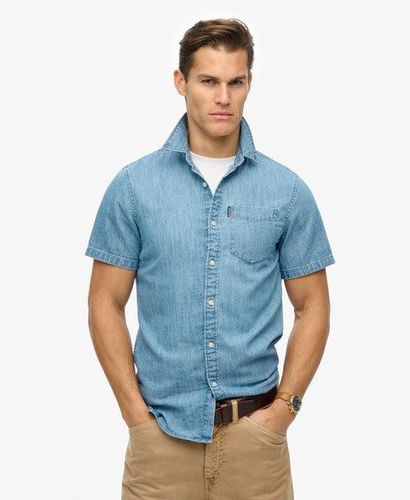 Men's Essential Short Sleeve Denim Shirt Blue / Vintage Wash - Size: L - Superdry - Modalova