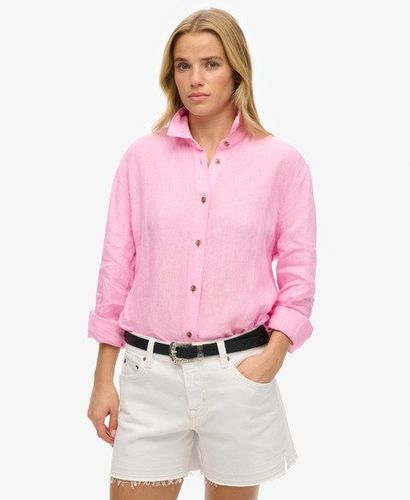 Women's Casual Linen Boyfriend Shirt Pink / Coastal Pink - Size: 10 - Superdry - Modalova