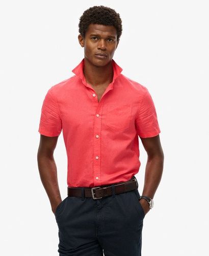 Men's Cotton Linen Short Sleeve Shirt Pink / Paradise Pink - Size: L - Superdry - Modalova