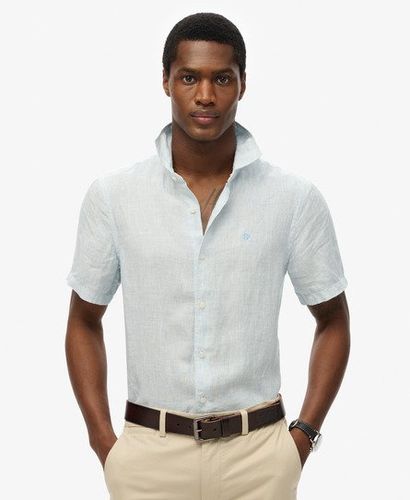 Men's SD Embroidered Vacation Linen Shirt Light Blue / Sky Blue Ticking Linen - Size: Xxl - Superdry - Modalova