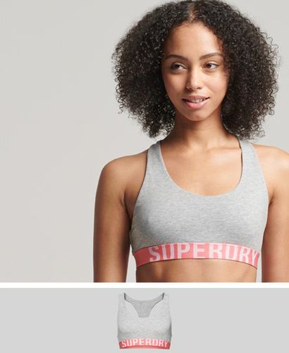 Women's Organic Cotton Large Logo Crop Bralette Light Grey / Grey Marl/Fluro Coral - Size: 8 - Superdry - Modalova