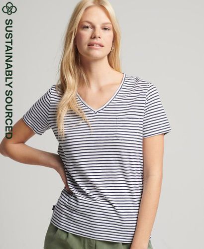 Women's Organic Cotton Studios Pocket V-Neck T-Shirt / Breton - Size: 10 - Superdry - Modalova
