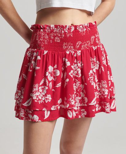 Women's Vintage Ruffle Smocked Skirt Red / Floral Red - Size: 14 - Superdry - Modalova