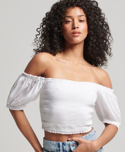 Women's Vintage Smocked Crop Top White / Brilliant White - Size: 14 - Superdry - Modalova