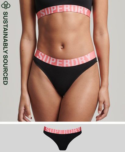 Women's Organic Cotton Large Logo Bikini Briefs Black / Black/fluro Coral - Size: 10 - Superdry - Modalova