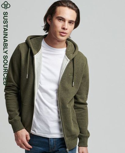 Men's Organic Cotton Vintage Logo Zip Hoodie Khaki / Olive Marl - Size: S - Superdry - Modalova