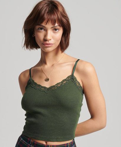 Women's Vintage Mini Rib Lace Cami Top Green / Army Green - Size: M/L - Superdry - Modalova