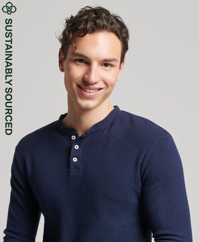 Men's Organic Cotton Long Sleeve Waffle Henley Top Navy / Nautical Navy - Size: S - Superdry - Modalova