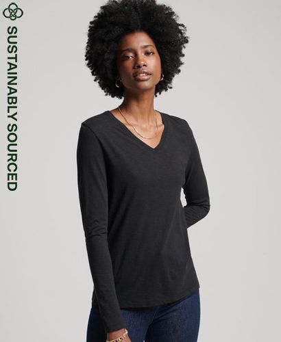 Women's Organic Cotton Long Sleeve Pocket V-Neck Top Black - Size: 8 - Superdry - Modalova