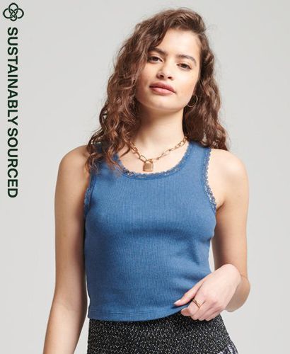 Women's Organic Cotton Vintage Lace Trim Vest Blue / French Blue Marl - Size: M/L - Superdry - Modalova