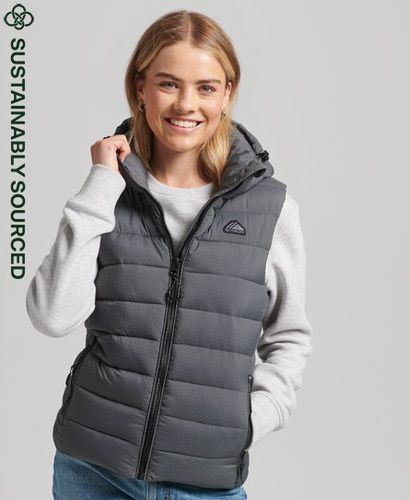 Women's Hooded Classic Padded Gilet Grey / Football Grid Charcoal - Size: 8 - Superdry - Modalova