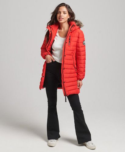Women's Faux Fur Hooded Mid Length Puffer Jacket Red / High Risk Red - Size: 10 - Superdry - Modalova