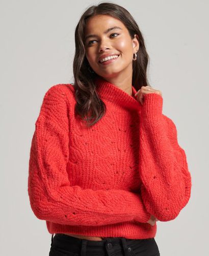 Women's Pointelle Cable Knit Jumper Red / Pop Red Marl - Size: 14 - Superdry - Modalova