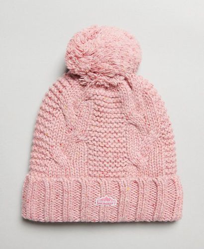 Women's Cable Knit Bobble Beanie Pink / Rose Tweed - Size: 1SIZE - Superdry - Modalova