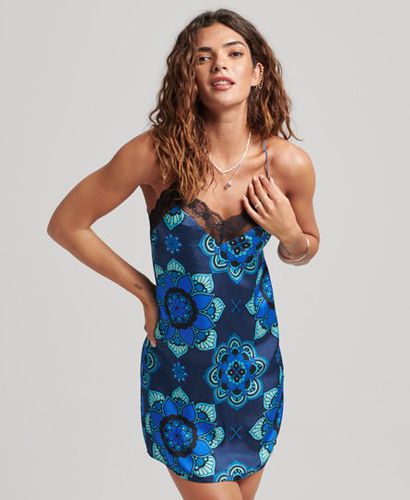 Women's Lace Trim Satin Mini Slip Dress Blue / Psychedelic Blue - Size: 10 - Superdry - Modalova