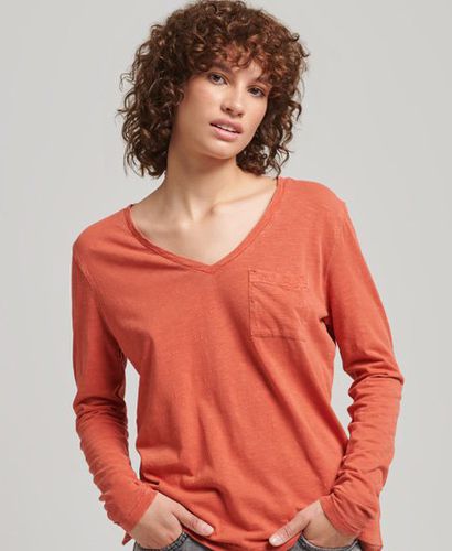 Women's Long Sleeve Slub V-Neck Top Orange / Tabasco - Size: 6 - Superdry - Modalova