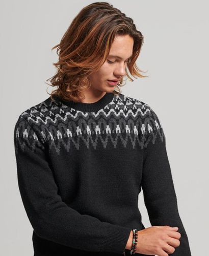 Men's Fairisle Crew Knit Jumper Black / Mono Fairisle - Size: Xxl - Superdry - Modalova