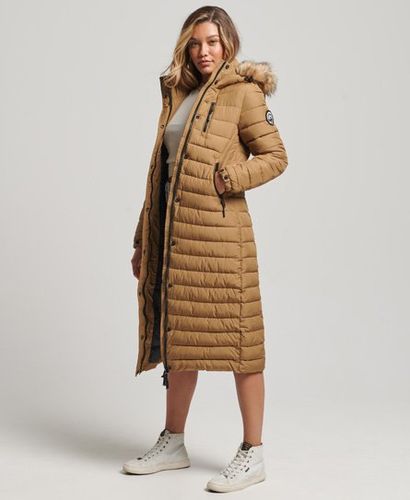 Women's Faux Fur Hooded Longline Light Padded Puffer Coat / Sandstone - Size: 10 - Superdry - Modalova