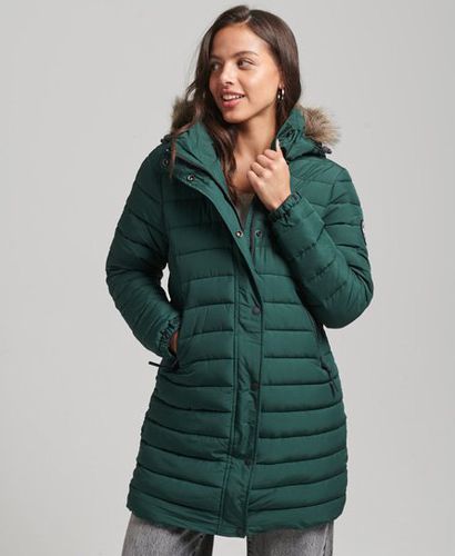 Women's Faux Fur Hooded Mid Length Puffer Jacket Green / Enamel Green - Size: 8 - Superdry - Modalova