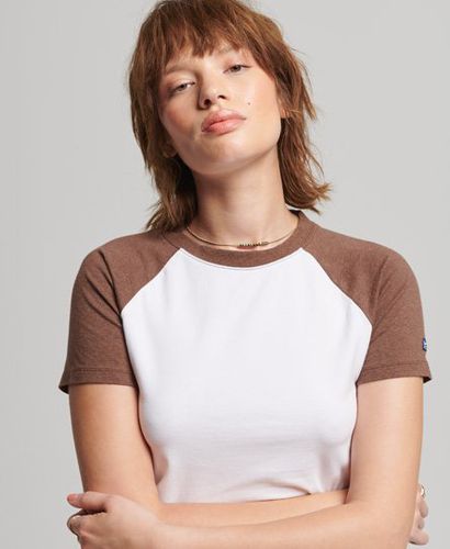 Women's Organic Cotton Cropped Baseball T-Shirt / Optic/ - Size: 14 - Superdry - Modalova