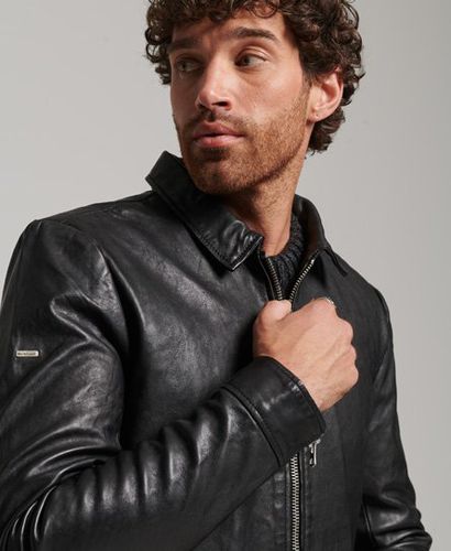 Men's Slim Fit Coach Leather Jacket Black - Size: Xxxl - Superdry - Modalova