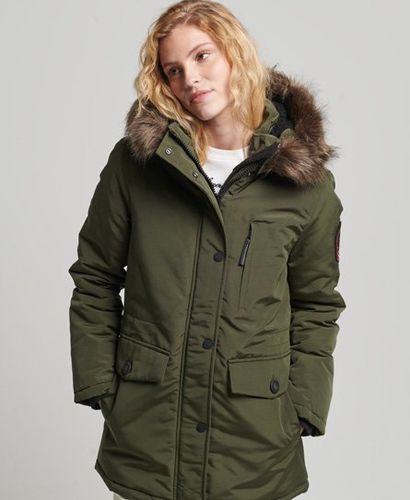 Women's Hooded Everest Faux Fur Parka Coat / Army - Size: 10 - Superdry - Modalova