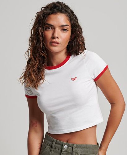 Women's Ladies Embroidered Organic Cotton Ringer Crop T-Shirt, White and Red, Size: 12 - Superdry - Modalova