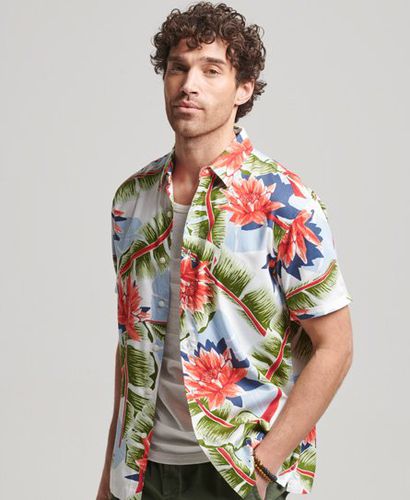 Men's Men's Classic Leaf Print Short Sleeve Hawaiian Shirt, White, Green and Orange, Size: M - Superdry - Modalova