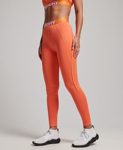 Women's Sport Train Branded Elastic Tight Leggings Orange / Cali Coral - Size: 16 - Superdry - Modalova