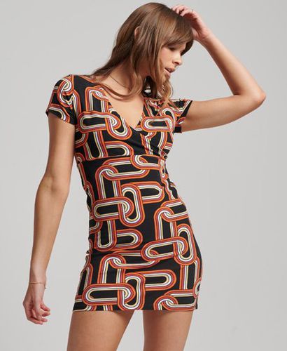 Women's Ladies Geometric Print Wrap Day Dress, Black, Orange and White, Size: 8 - Superdry - Modalova