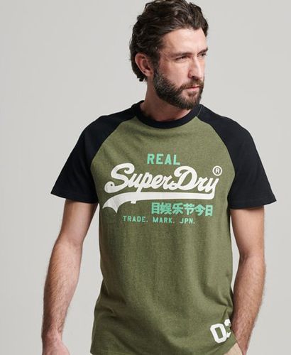Men's Organic Cotton Vintage Logo Raglan T-Shirt / Thrift Olive Marl/Black - Size: S - Superdry - Modalova