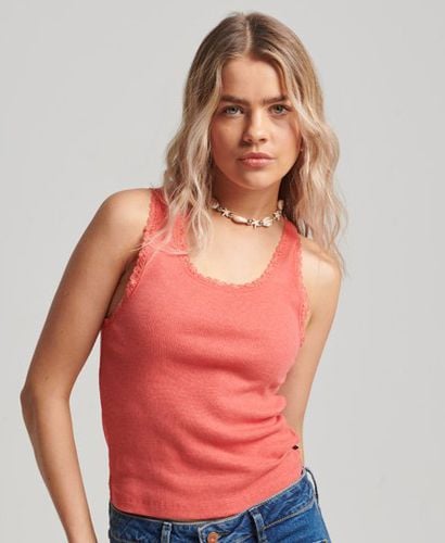 Women's Athletic Essentials Lace Trim Vest Top Cream / Summer Coral Marl - Size: M/L - Superdry - Modalova