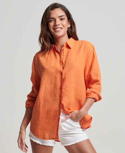 Ladies Casual Linen Boyfriend Shirt, Orange, Size: 6 - Superdry - Modalova