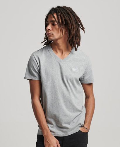 Men's Organic Cotton Essential Logo V Neck T-Shirt Grey / Grey Marl - Size: L - Superdry - Modalova