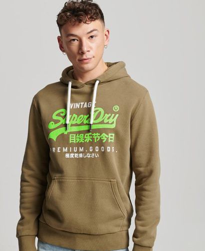 Men's Vintage Logo Premium Overdyed Hoodie Khaki / Gothic Olive Green - Size: S - Superdry - Modalova