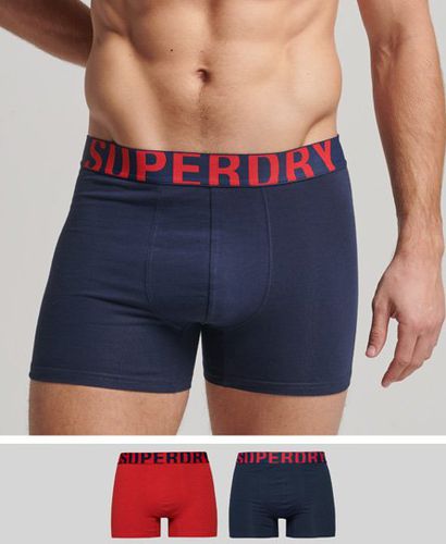 Men's Organic Cotton Boxer Dual Logo Double Pack Navy / Richest Navy/Risk Red - Size: M - Superdry - Modalova