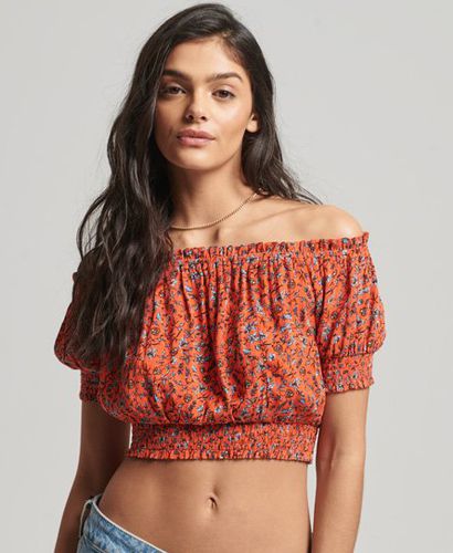 Women's Smocked Short Sleeve Crop Top Orange / Autumn Blossom Orange - Size: 10 - Superdry - Modalova