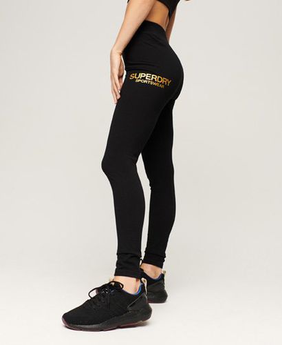 Women's Core Sport Leggings Black / Black/Metallic Gold - Size: 10 - Superdry - Modalova