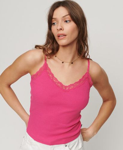 Women's Organic Cotton Essential Rib Lace Cami Top Pink / Sweet Fuchsia Pink - Size: M/L - Superdry - Modalova